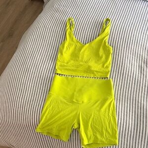 aerie Neon Yellow Seamless Sports Bra & High-Waist Shorts Set